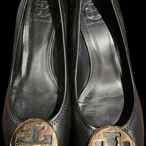Tory Burch Black Heels with Gold Emblem